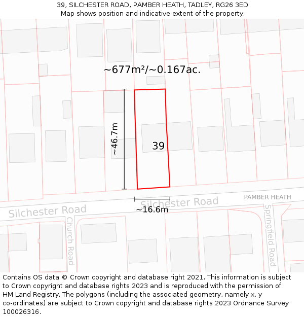 39, SILCHESTER ROAD, PAMBER HEATH, TADLEY, RG26 3ED: Plot and title map
