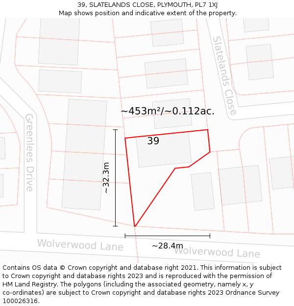 39, SLATELANDS CLOSE, PLYMOUTH, PL7 1XJ: Plot and title map