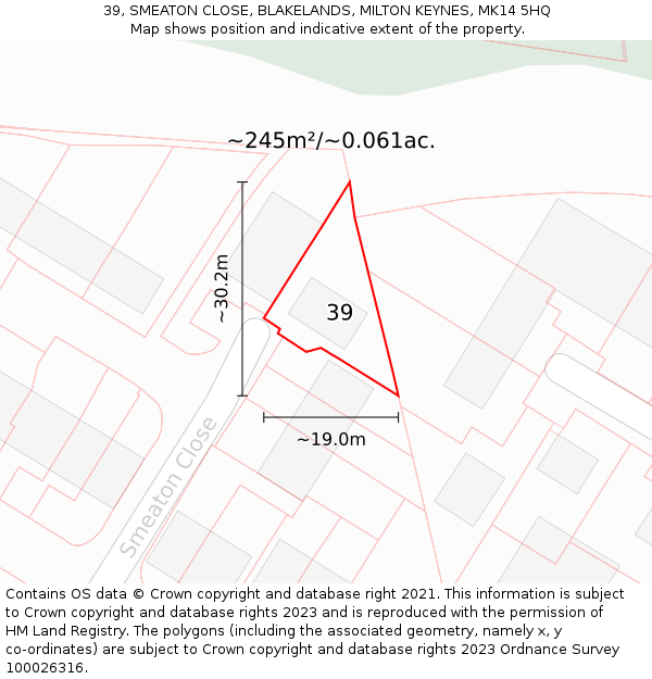 39, SMEATON CLOSE, BLAKELANDS, MILTON KEYNES, MK14 5HQ: Plot and title map