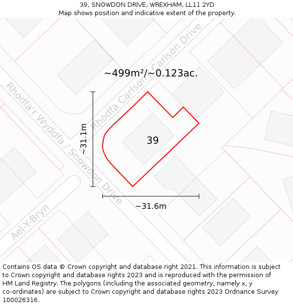 39, SNOWDON DRIVE, WREXHAM, LL11 2YD: Plot and title map