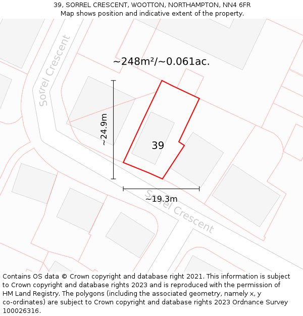 39, SORREL CRESCENT, WOOTTON, NORTHAMPTON, NN4 6FR: Plot and title map