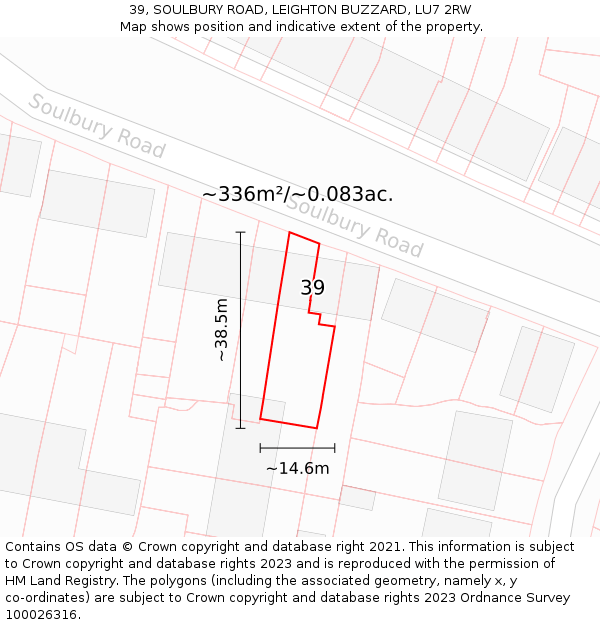39, SOULBURY ROAD, LEIGHTON BUZZARD, LU7 2RW: Plot and title map