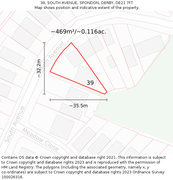 39, SOUTH AVENUE, SPONDON, DERBY, DE21 7FT: Plot and title map