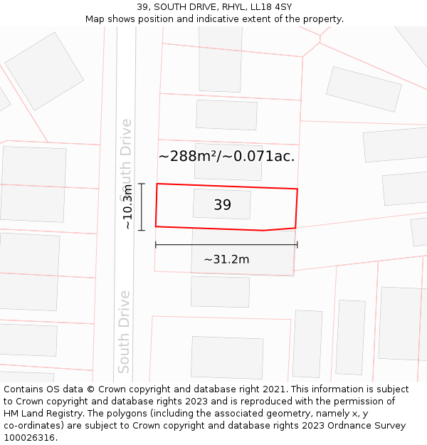 39, SOUTH DRIVE, RHYL, LL18 4SY: Plot and title map