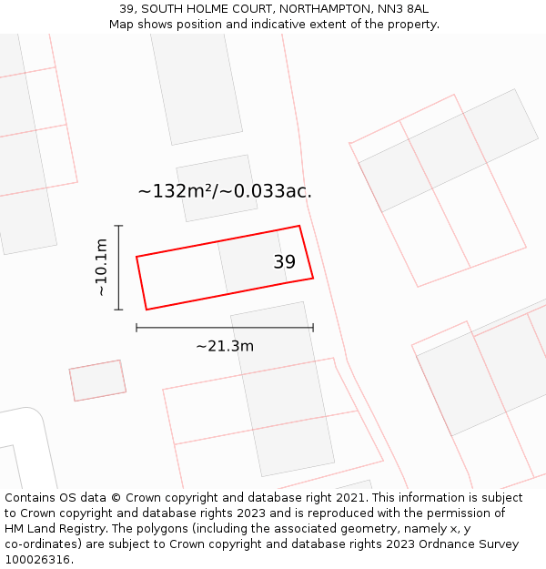39, SOUTH HOLME COURT, NORTHAMPTON, NN3 8AL: Plot and title map