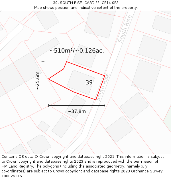 39, SOUTH RISE, CARDIFF, CF14 0RF: Plot and title map