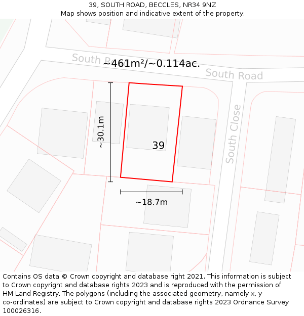 39, SOUTH ROAD, BECCLES, NR34 9NZ: Plot and title map