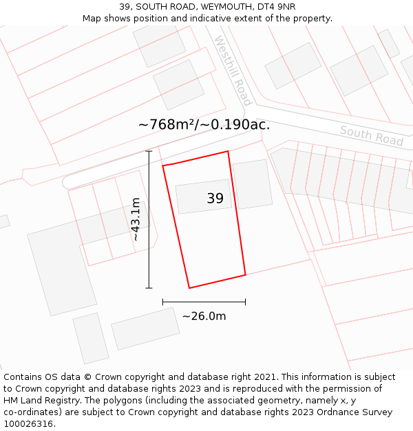 39, SOUTH ROAD, WEYMOUTH, DT4 9NR: Plot and title map