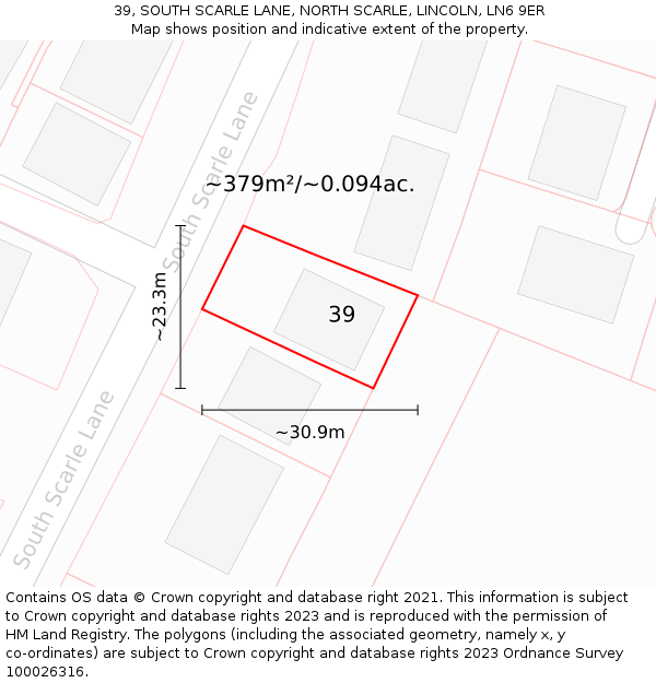 39, SOUTH SCARLE LANE, NORTH SCARLE, LINCOLN, LN6 9ER: Plot and title map