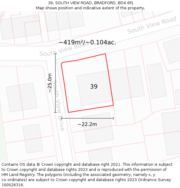 39, SOUTH VIEW ROAD, BRADFORD, BD4 6PJ: Plot and title map