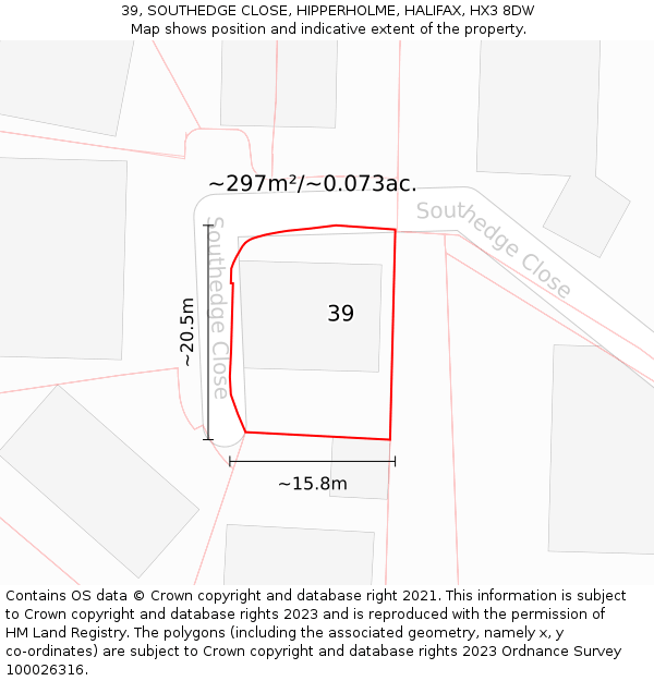 39, SOUTHEDGE CLOSE, HIPPERHOLME, HALIFAX, HX3 8DW: Plot and title map