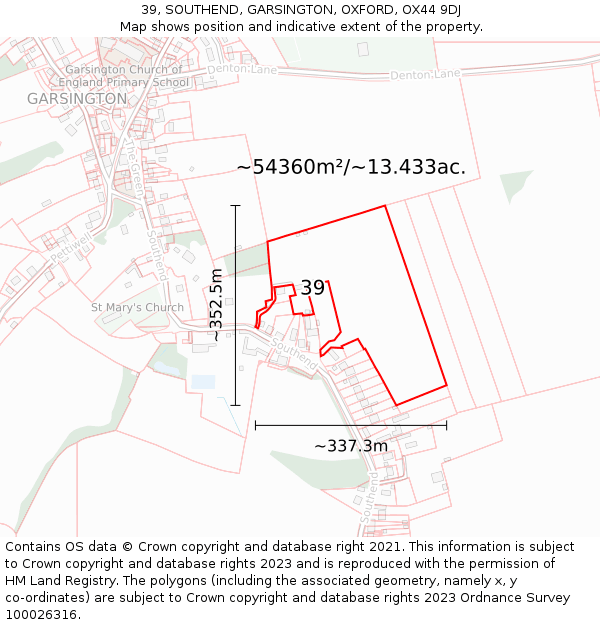 39, SOUTHEND, GARSINGTON, OXFORD, OX44 9DJ: Plot and title map