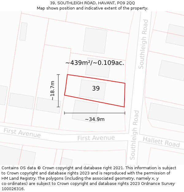 39, SOUTHLEIGH ROAD, HAVANT, PO9 2QQ: Plot and title map