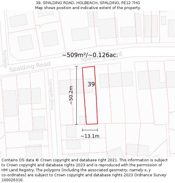 39, SPALDING ROAD, HOLBEACH, SPALDING, PE12 7HG: Plot and title map