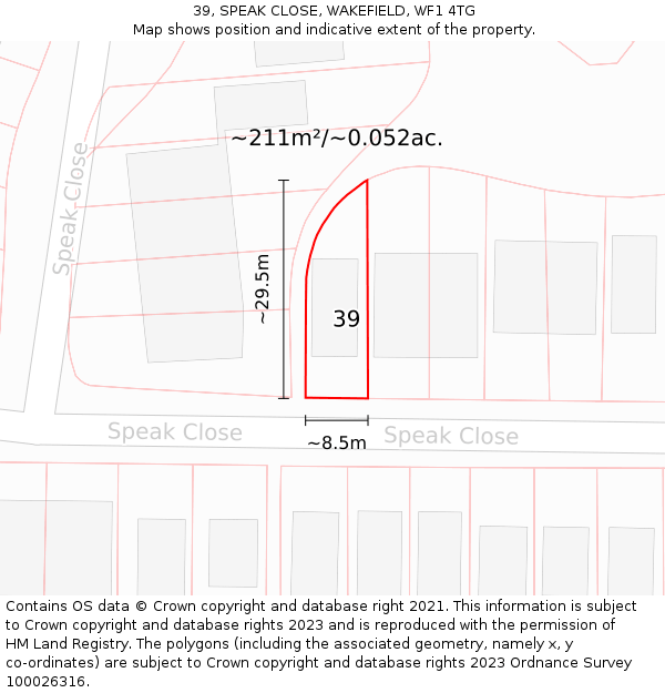 39, SPEAK CLOSE, WAKEFIELD, WF1 4TG: Plot and title map