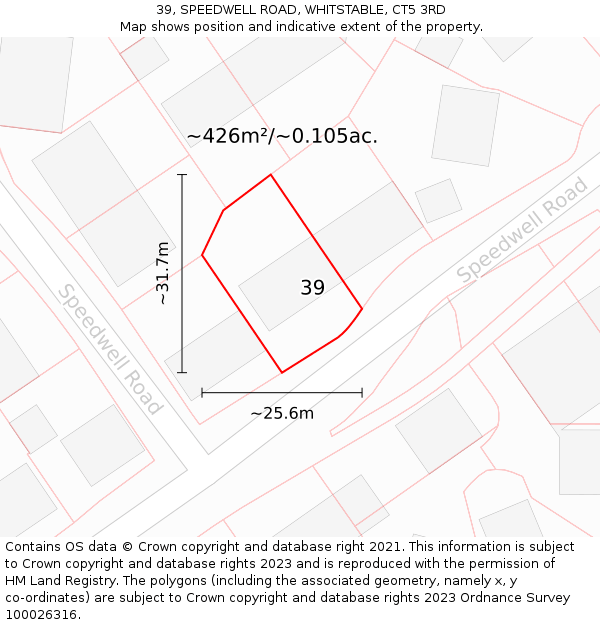 39, SPEEDWELL ROAD, WHITSTABLE, CT5 3RD: Plot and title map