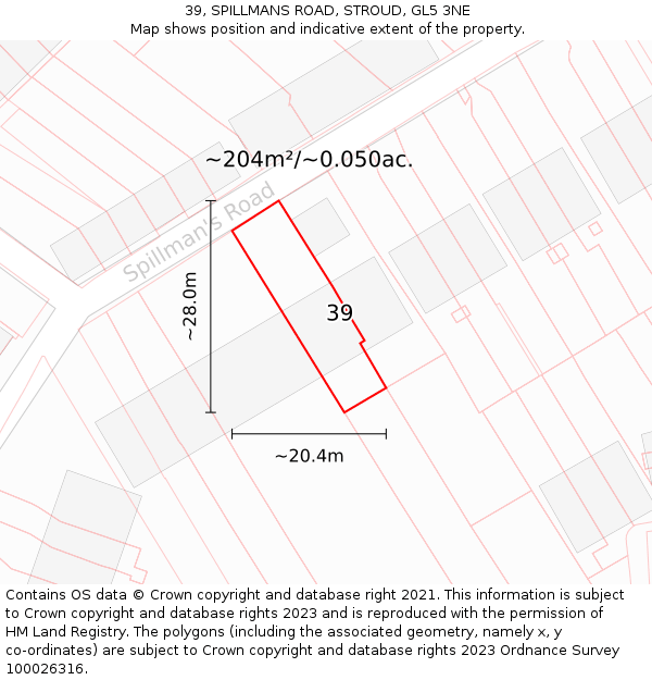 39, SPILLMANS ROAD, STROUD, GL5 3NE: Plot and title map