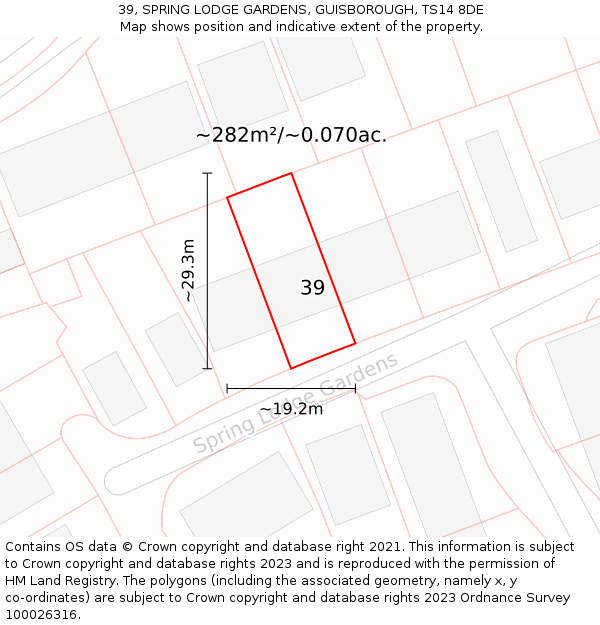 39, SPRING LODGE GARDENS, GUISBOROUGH, TS14 8DE: Plot and title map