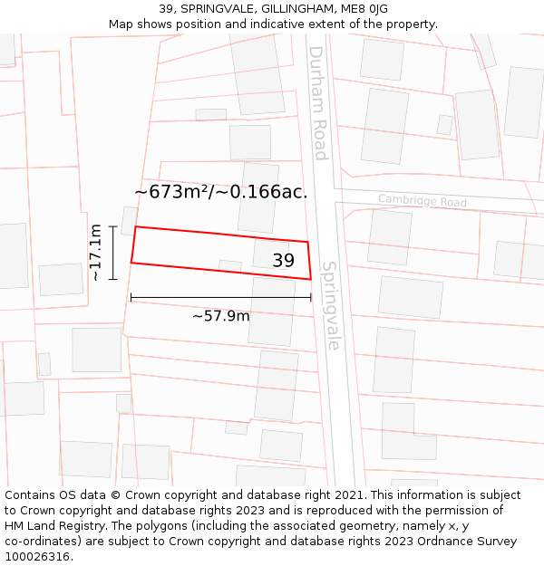 39, SPRINGVALE, GILLINGHAM, ME8 0JG: Plot and title map