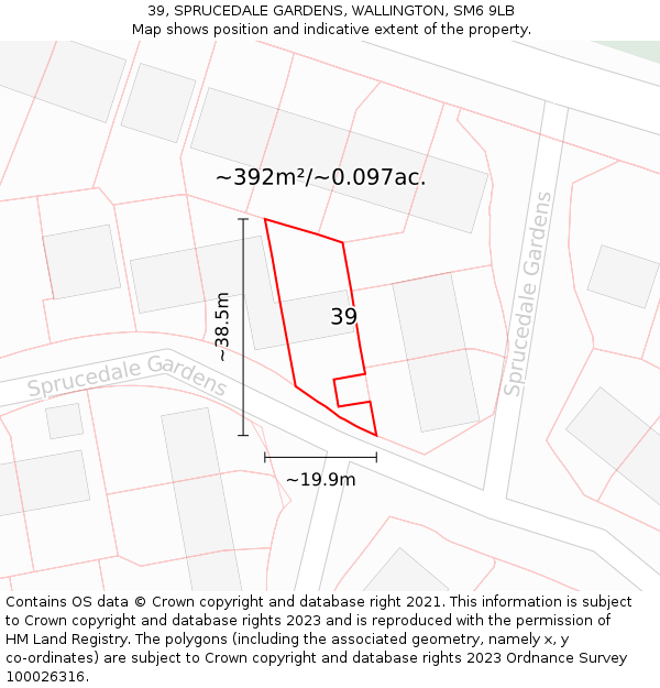 39, SPRUCEDALE GARDENS, WALLINGTON, SM6 9LB: Plot and title map