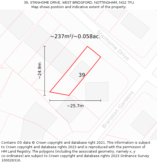 39, STANHOME DRIVE, WEST BRIDGFORD, NOTTINGHAM, NG2 7FU: Plot and title map