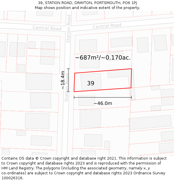 39, STATION ROAD, DRAYTON, PORTSMOUTH, PO6 1PJ: Plot and title map