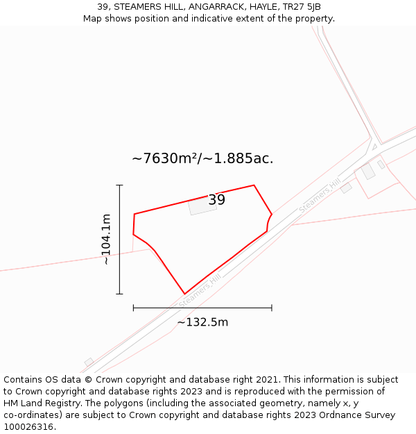 39, STEAMERS HILL, ANGARRACK, HAYLE, TR27 5JB: Plot and title map