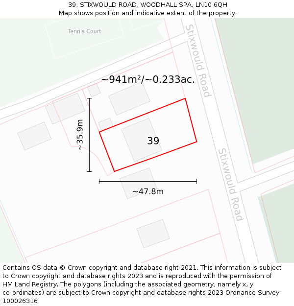 39, STIXWOULD ROAD, WOODHALL SPA, LN10 6QH: Plot and title map