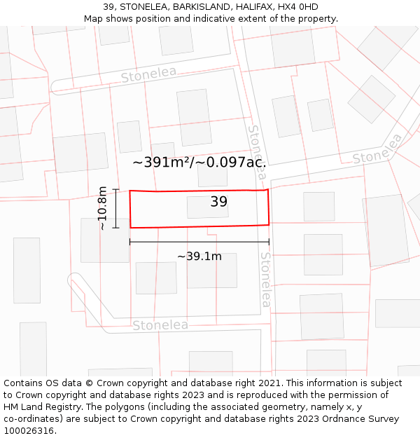 39, STONELEA, BARKISLAND, HALIFAX, HX4 0HD: Plot and title map