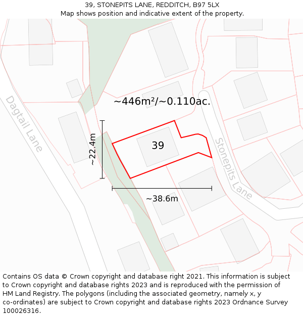 39, STONEPITS LANE, REDDITCH, B97 5LX: Plot and title map