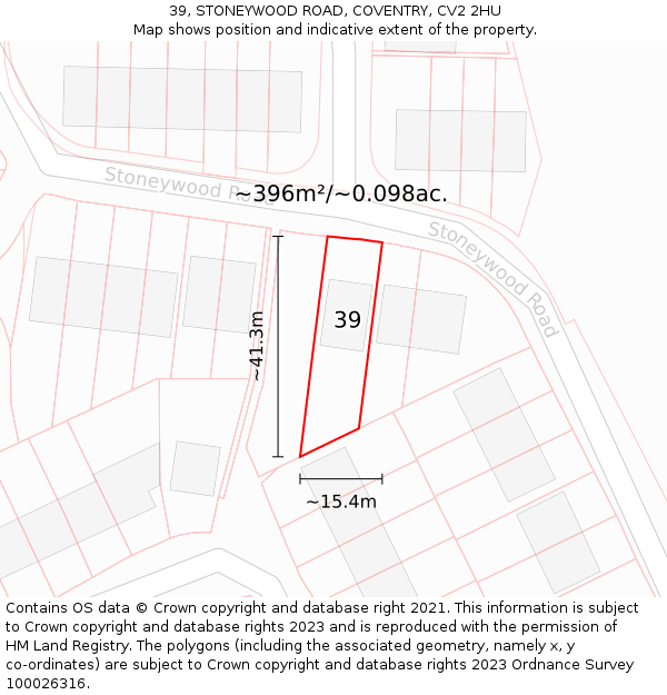39, STONEYWOOD ROAD, COVENTRY, CV2 2HU: Plot and title map