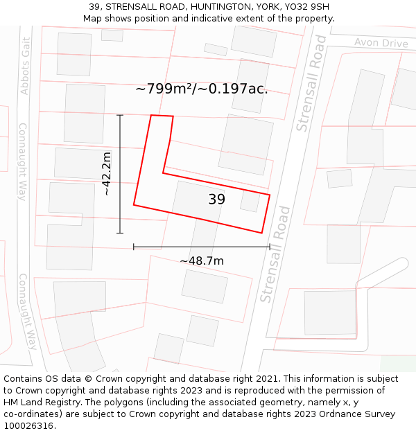 39, STRENSALL ROAD, HUNTINGTON, YORK, YO32 9SH: Plot and title map