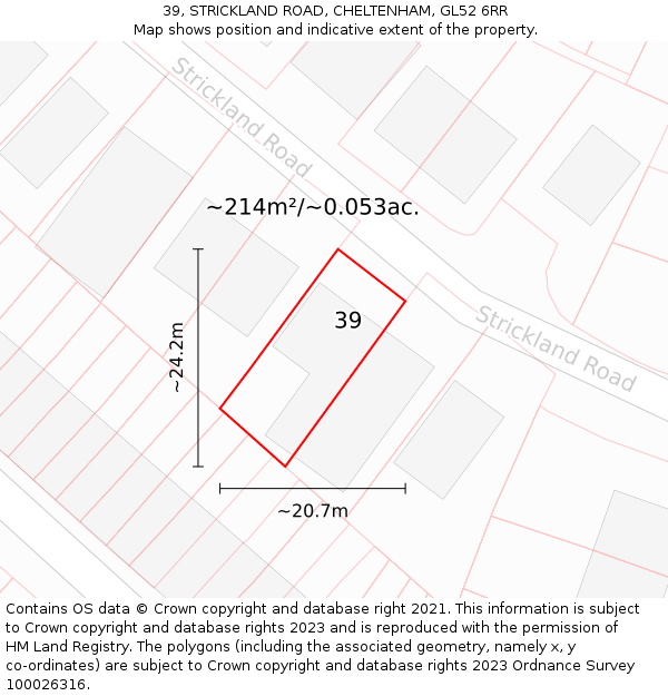 39, STRICKLAND ROAD, CHELTENHAM, GL52 6RR: Plot and title map