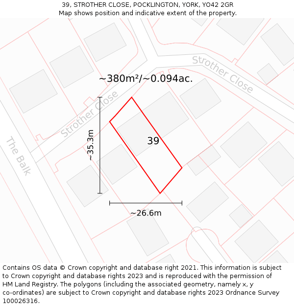 39, STROTHER CLOSE, POCKLINGTON, YORK, YO42 2GR: Plot and title map