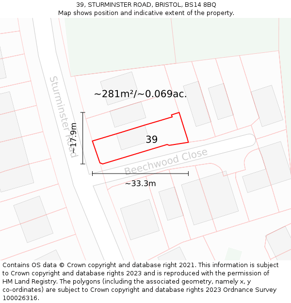 39, STURMINSTER ROAD, BRISTOL, BS14 8BQ: Plot and title map