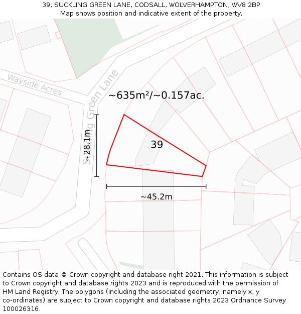 39, SUCKLING GREEN LANE, CODSALL, WOLVERHAMPTON, WV8 2BP: Plot and title map