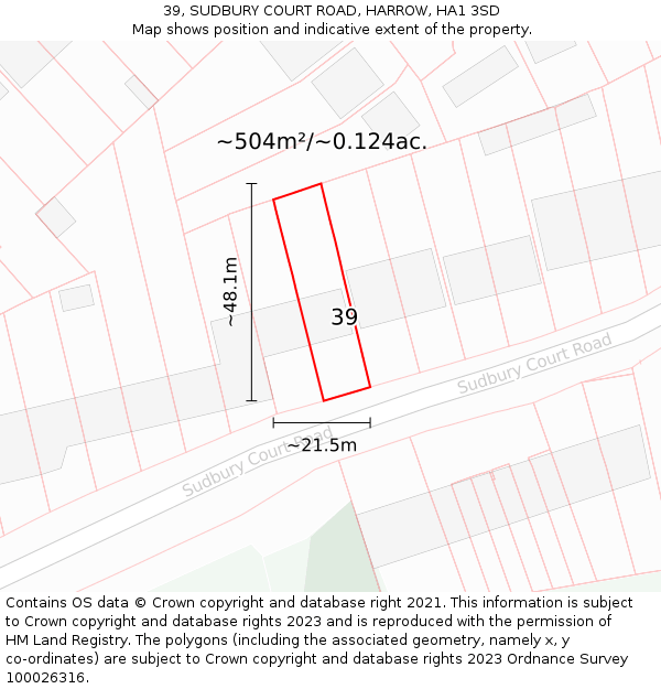 39, SUDBURY COURT ROAD, HARROW, HA1 3SD: Plot and title map