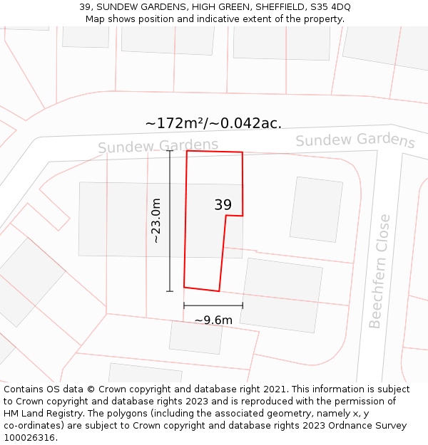 39, SUNDEW GARDENS, HIGH GREEN, SHEFFIELD, S35 4DQ: Plot and title map