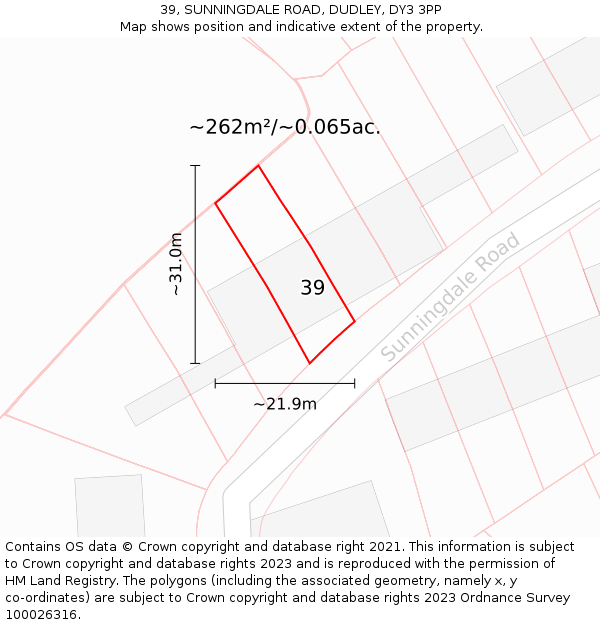 39, SUNNINGDALE ROAD, DUDLEY, DY3 3PP: Plot and title map