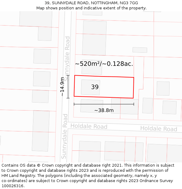 39, SUNNYDALE ROAD, NOTTINGHAM, NG3 7GG: Plot and title map