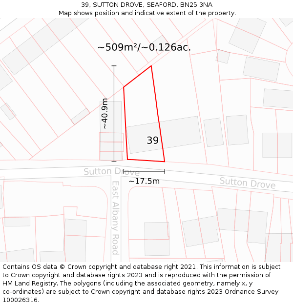 39, SUTTON DROVE, SEAFORD, BN25 3NA: Plot and title map