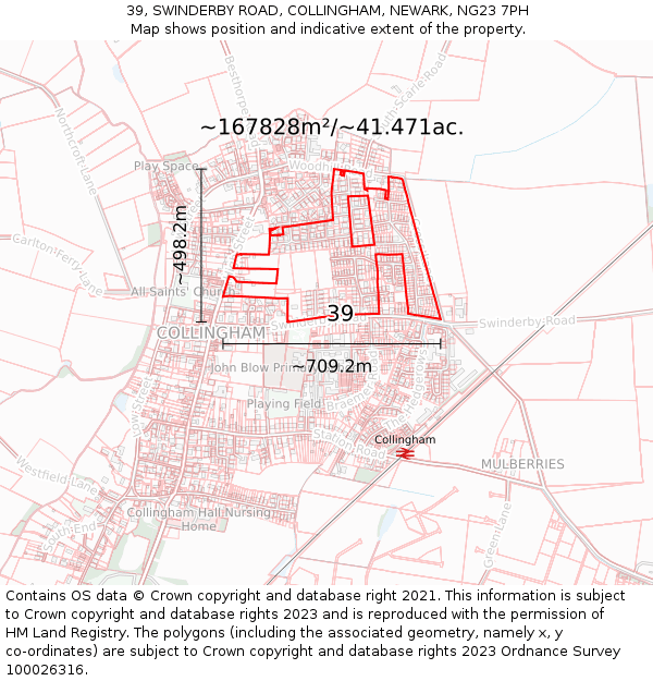 39, SWINDERBY ROAD, COLLINGHAM, NEWARK, NG23 7PH: Plot and title map