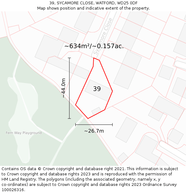 39, SYCAMORE CLOSE, WATFORD, WD25 0DF: Plot and title map