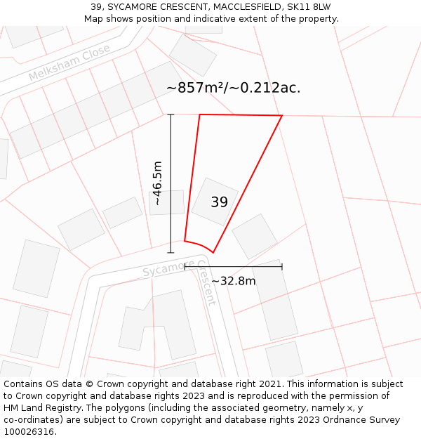 39, SYCAMORE CRESCENT, MACCLESFIELD, SK11 8LW: Plot and title map