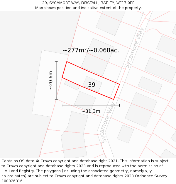 39, SYCAMORE WAY, BIRSTALL, BATLEY, WF17 0EE: Plot and title map