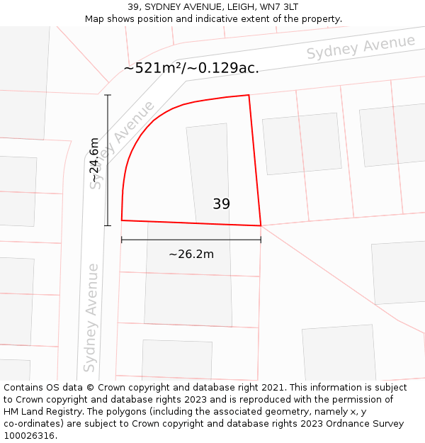 39, SYDNEY AVENUE, LEIGH, WN7 3LT: Plot and title map