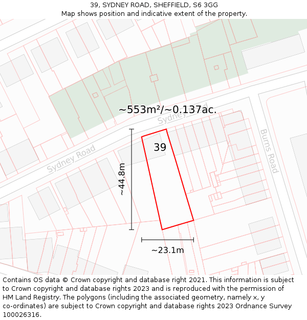 39, SYDNEY ROAD, SHEFFIELD, S6 3GG: Plot and title map