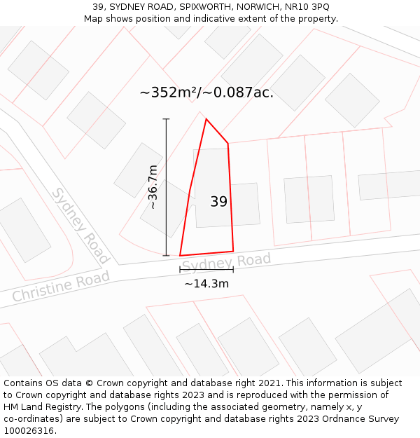 39, SYDNEY ROAD, SPIXWORTH, NORWICH, NR10 3PQ: Plot and title map