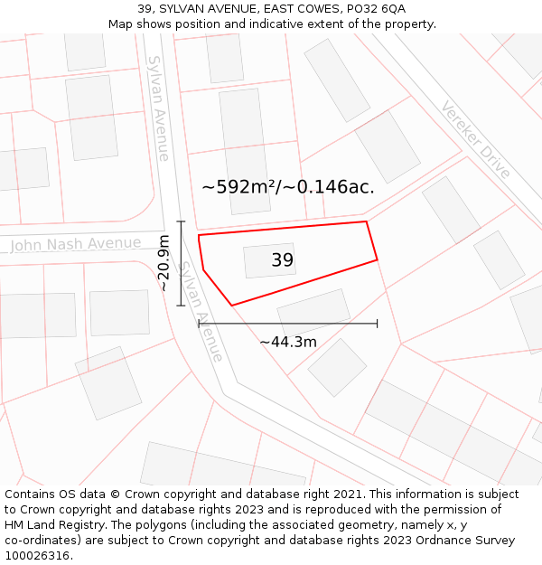 39, SYLVAN AVENUE, EAST COWES, PO32 6QA: Plot and title map