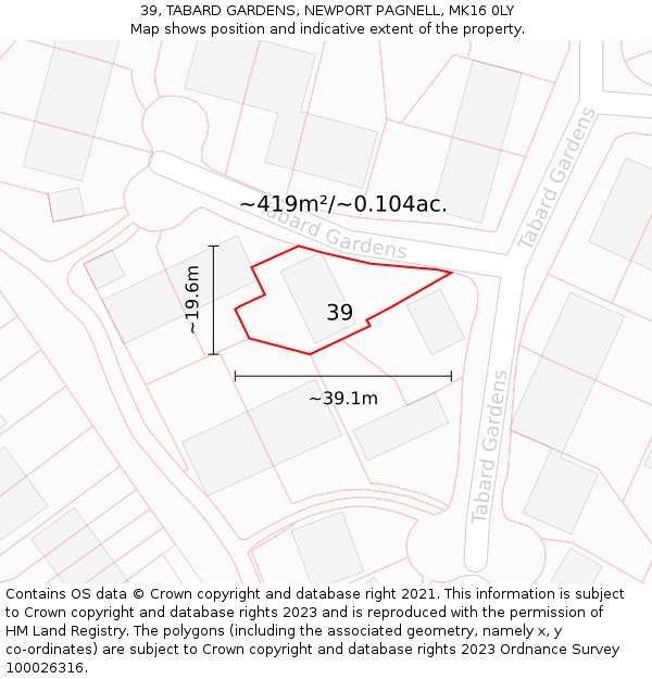 39, TABARD GARDENS, NEWPORT PAGNELL, MK16 0LY: Plot and title map